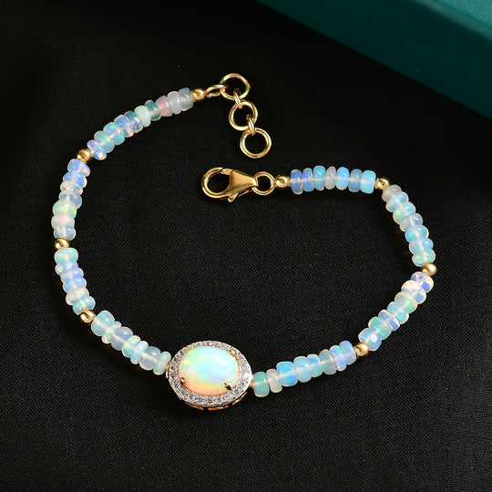 D'Joy AA Natürlicher, äthiopischer Welo Opal Armband ca. 18 cm 925 Silber 750 Gelbgold Vermeil ca. 14.92 ct