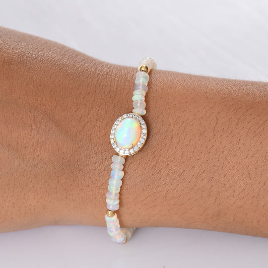 D'Joy AA Natürlicher, äthiopischer Welo Opal Armband ca. 18 cm 925 Silber 750 Gelbgold Vermeil ca. 14.92 ct