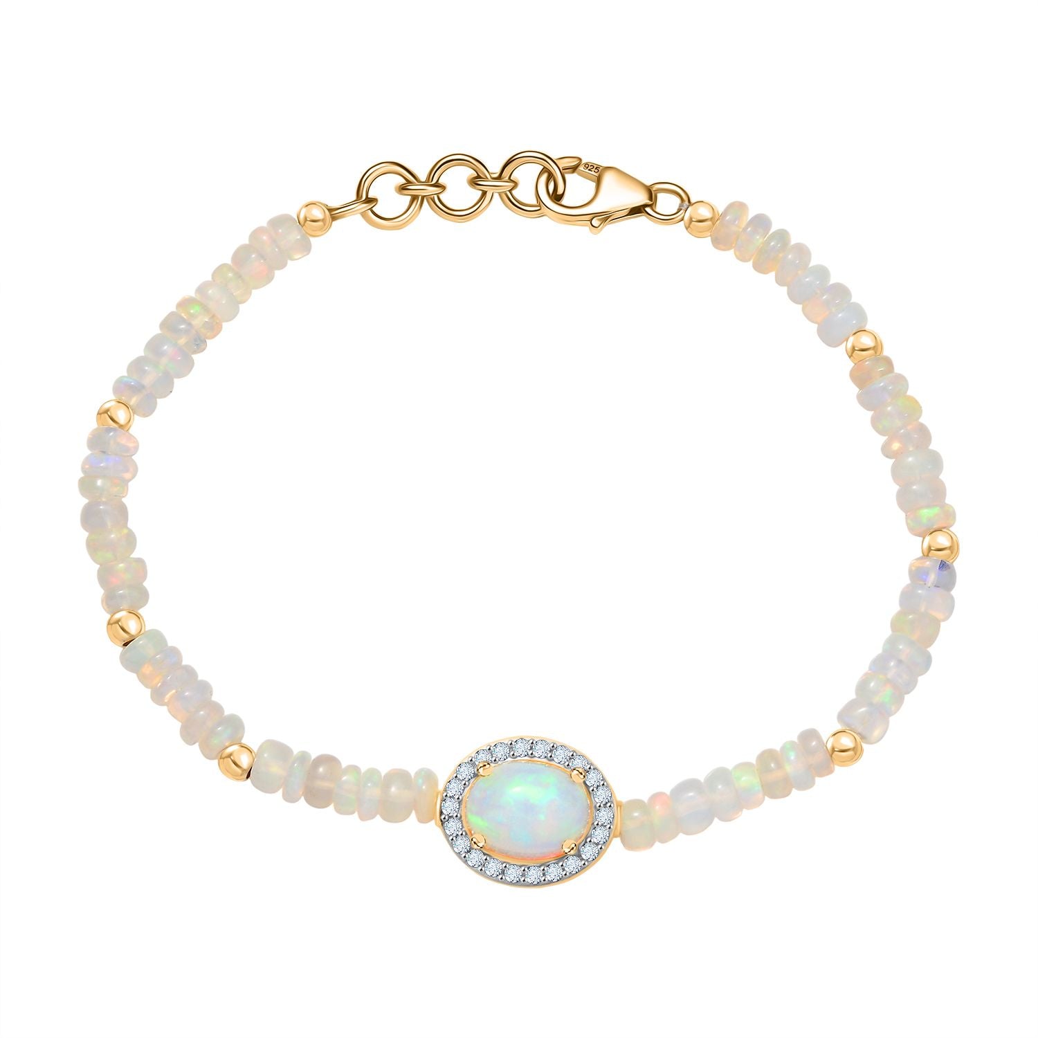 D'Joy AA Natürlicher, äthiopischer Welo Opal Armband ca. 18 cm 925 Silber 750 Gelbgold Vermeil ca. 14.92 ct