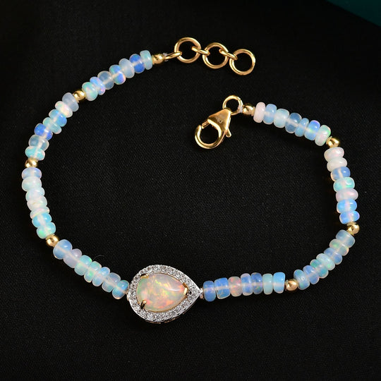 D'Joy AA Natürlicher, äthiopischer Welo Opal Armband ca. 18 cm 925 Silber 750 Gelbgold Vermeil ca. 14.66 ct