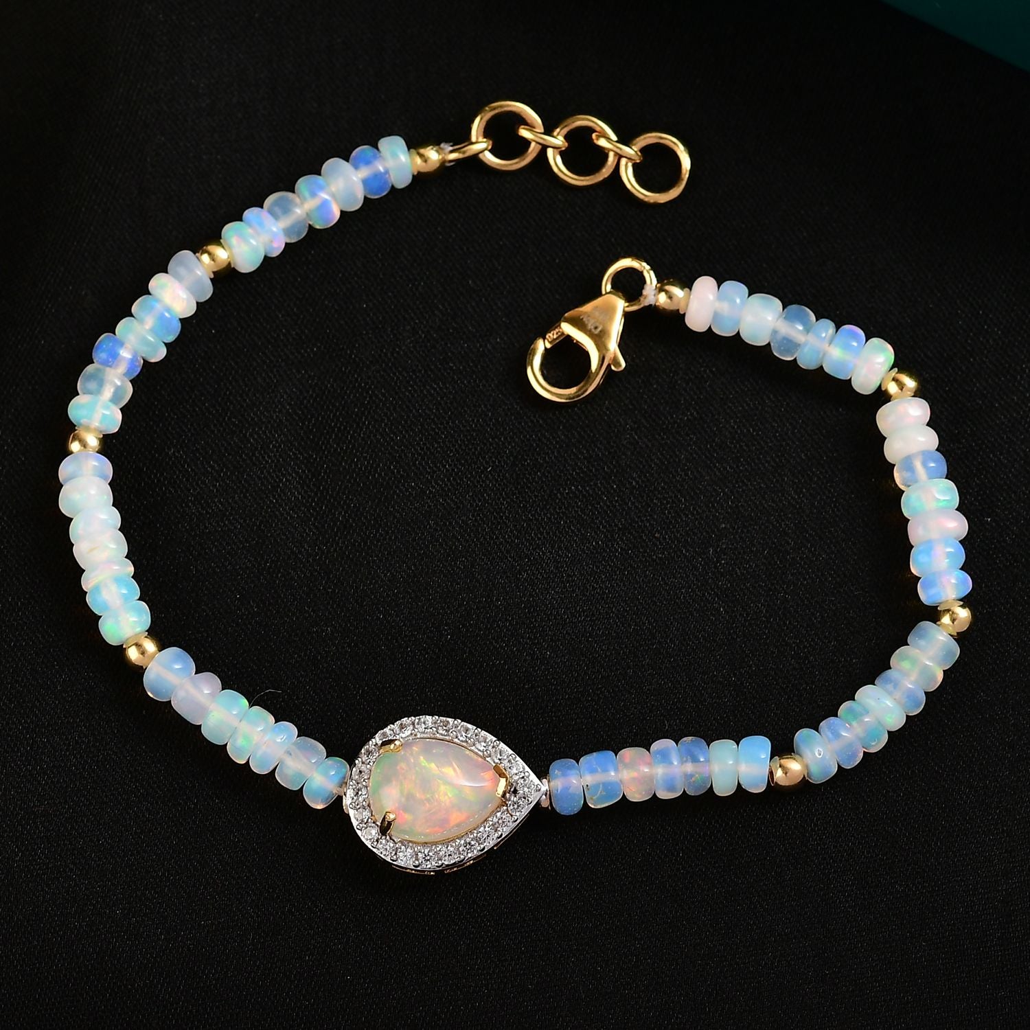 D'Joy AA Natürlicher, äthiopischer Welo Opal Armband ca. 18 cm 925 Silber 750 Gelbgold Vermeil ca. 14.66 ct