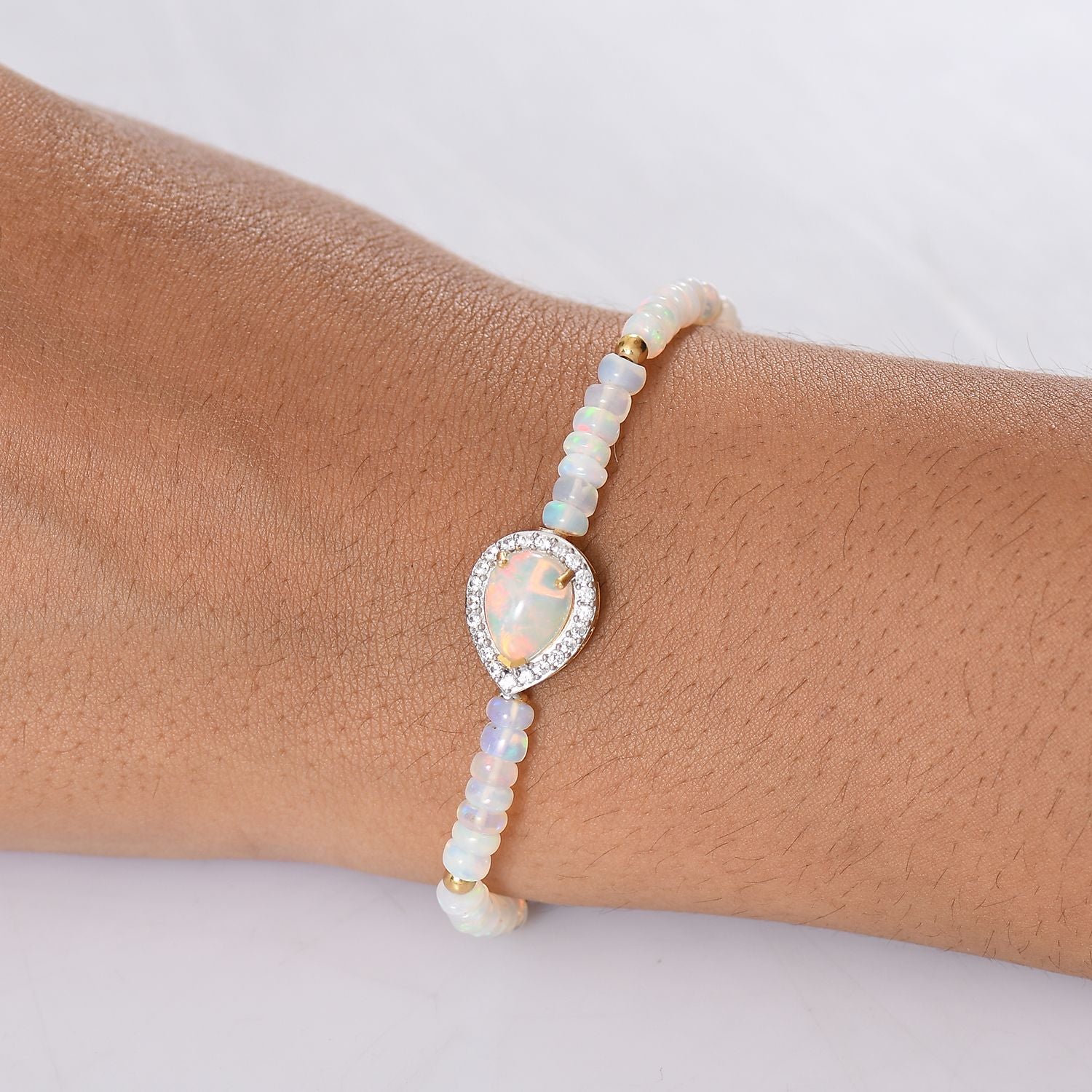 D'Joy AA Natürlicher, äthiopischer Welo Opal Armband ca. 18 cm 925 Silber 750 Gelbgold Vermeil ca. 14.66 ct