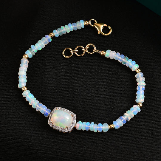 D'Joy AA Natürlicher, äthiopischer Welo Opal Armband ca. 18 cm 925 Silber 750 Gelbgold Vermeil ca. 15.02 ct