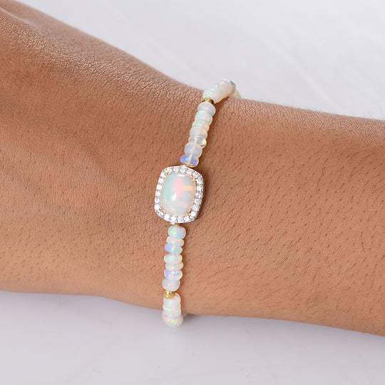 D'Joy AA Natürlicher, äthiopischer Welo Opal Armband ca. 18 cm 925 Silber 750 Gelbgold Vermeil ca. 15.02 ct