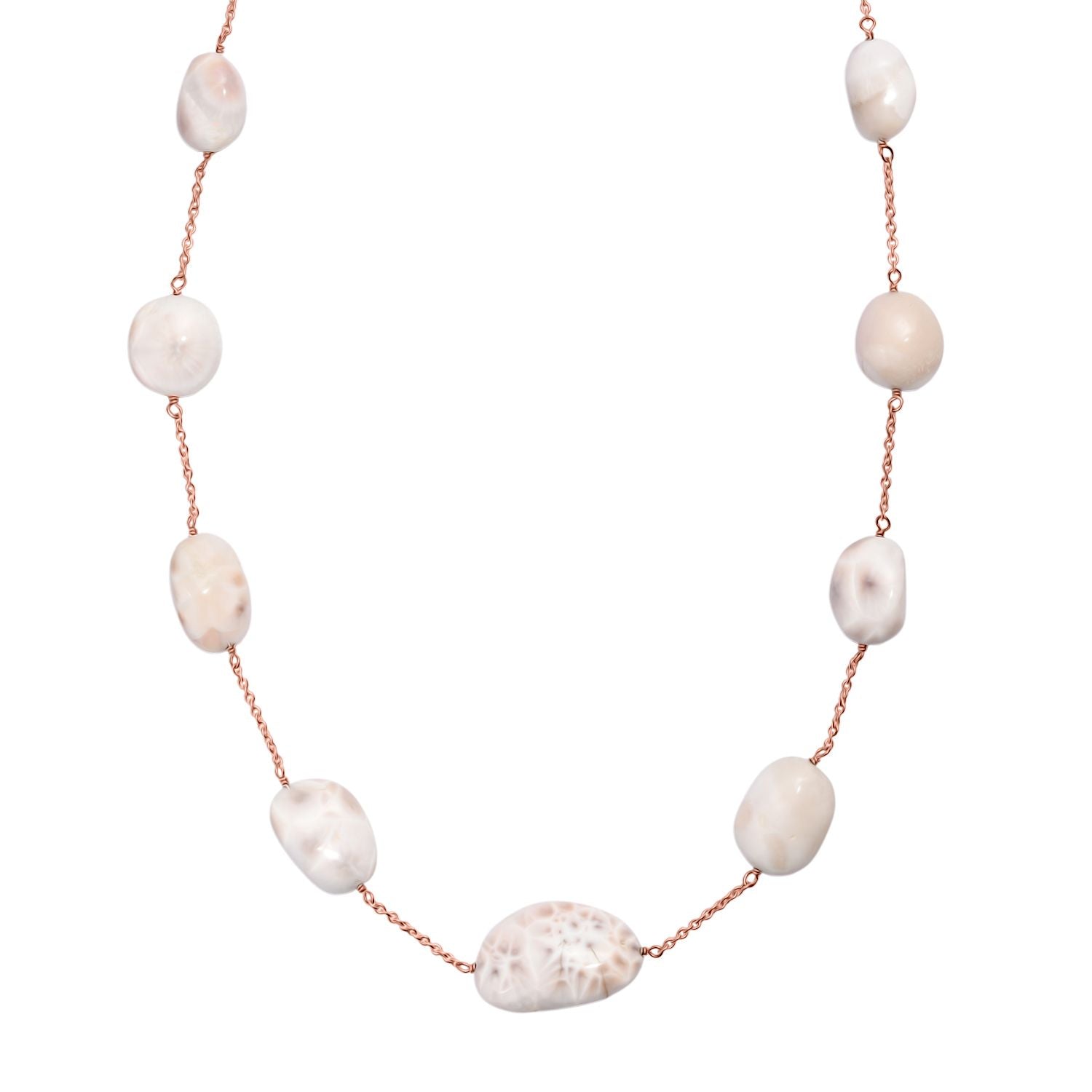 Natrolith Halskette ca. 60 cm 925 Silber 750 Roségold Vermeil ca. 121,00 ct.