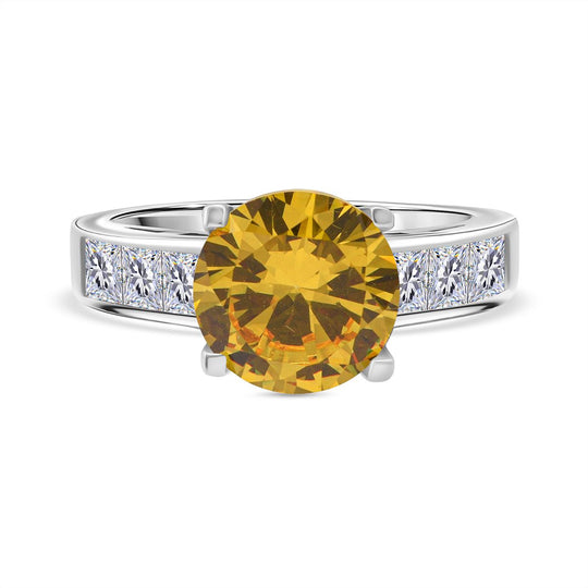 Lustro Stella Gelber Saphir-Farbener Zirkonia, Weißer Zirkonia Ring 925 Silber rhodiniert (Größe 18.00)