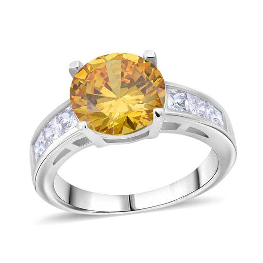 Lustro Stella Gelber Saphir-Farbener Zirkonia, Weißer Zirkonia Ring 925 Silber rhodiniert (Größe 18.00)