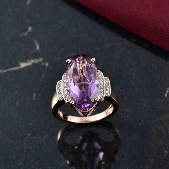D'Joy AAA Rose De France Amethyst, Weißer Zirkon Ring 925 Silber 750 Roségold Vermeil (Größe 21.00) ca. 9,17 ct