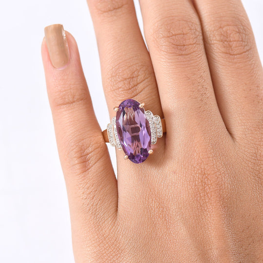 D'Joy AAA Rose De France Amethyst, Weißer Zirkon Ring 925 Silber 750 Roségold Vermeil (Größe 21.00) ca. 9,17 ct