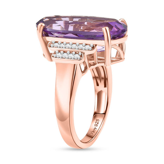 D'Joy AAA Rose De France Amethyst, Weißer Zirkon Ring 925 Silber 750 Roségold Vermeil (Größe 21.00) ca. 9,17 ct