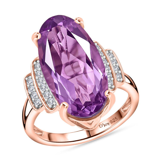 D'Joy AAA Rose De France Amethyst, Weißer Zirkon Ring 925 Silber 750 Roségold Vermeil (Größe 21.00) ca. 9,17 ct