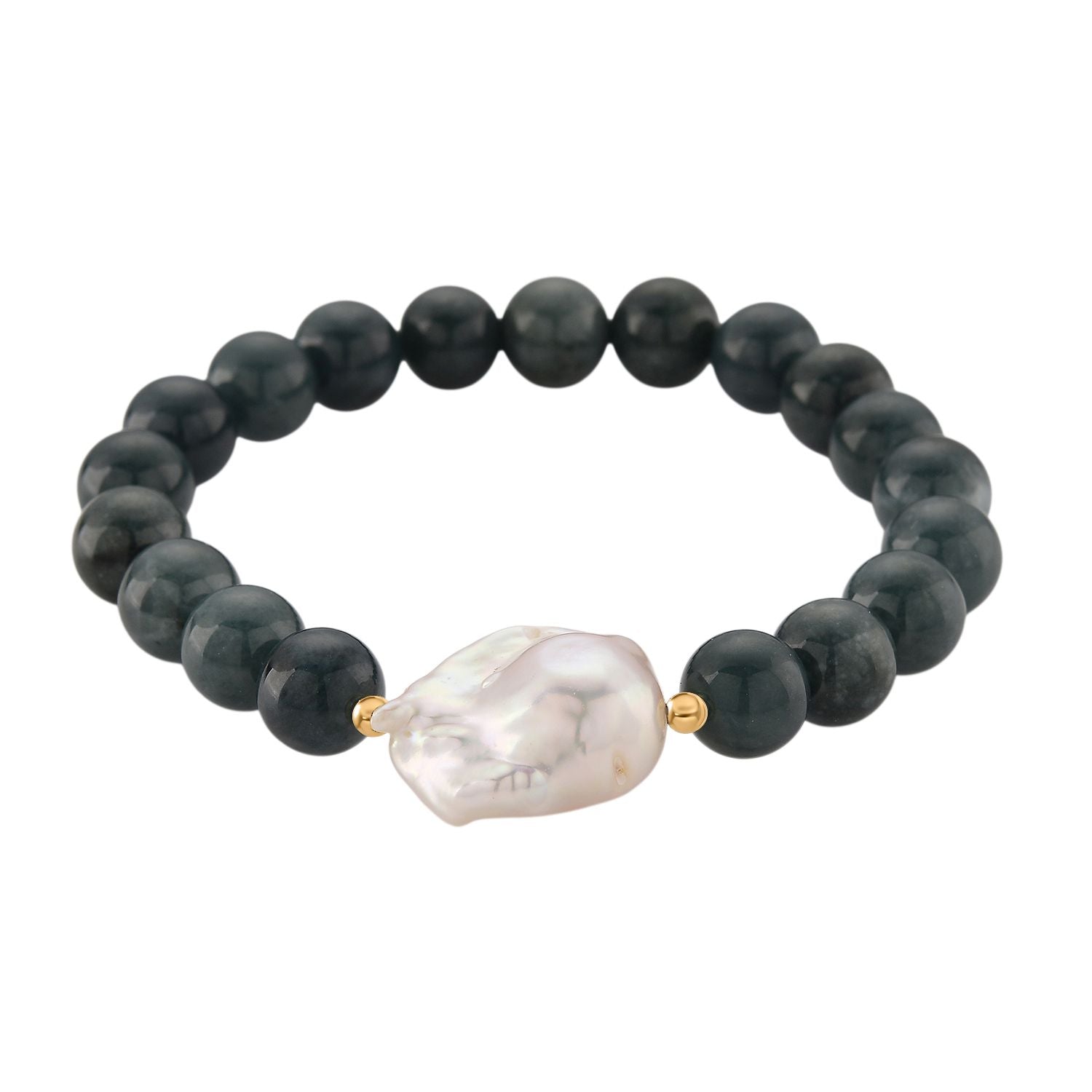 EXTREM SELTEN - Natürlicher Olmek Jadeit, Süßwasser Barockperle Armband, Flexibles, 925 Silber vergoldet
