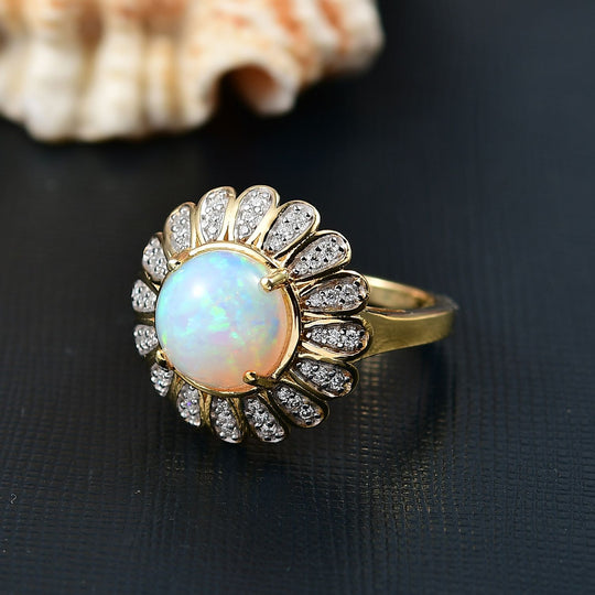 D'Joy AA Natürlicher, äthiopischer Welo Opal, Moissanit Ring 925 Silber 750 Gelbgold Vermeil (Größe 20.00) ca. 2,73 ct