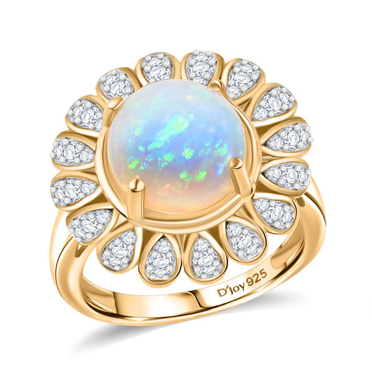 D'Joy AA Natürlicher, äthiopischer Welo Opal, Moissanit Ring 925 Silber 750 Gelbgold Vermeil (Größe 20.00) ca. 2,73 ct