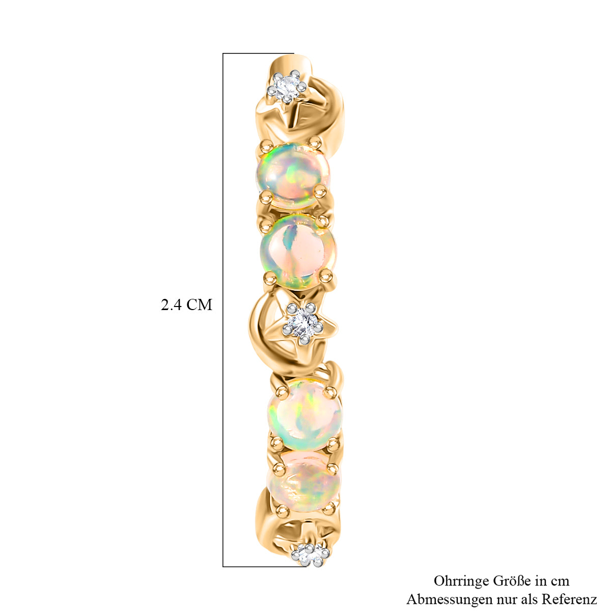 D'Joy AA Natürlicher, äthiopischer Welo Opal, Weißer Zirkon Ohrringe 925 Silber 750 Gelb Vergoldet ca. 1.02 ct