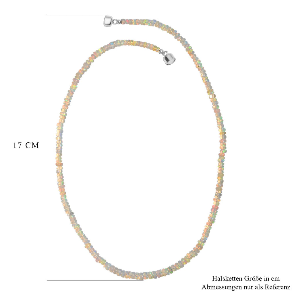 Natürlicher, äthiopischer Welo Opal Halskette ca. 45 cm 925 Silber rhodiniert ca. 45,00 ct.