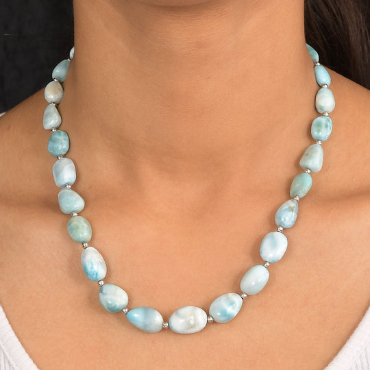 AA Larimar Halskette ca. 45 cm 925 Silber rhodiniert ca. 200,00 ct.