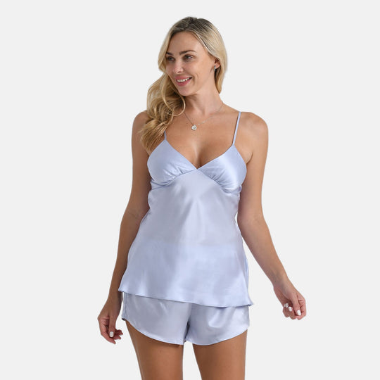 LA MAREY Signature - Seidentop aus 100% Maulbeerseide, Größe 36-38 (S), Himmelblau