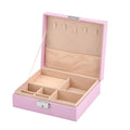 Schmuck Aufbewahrungsbox mit Haken, abschließbar mit Schlüssel, 6 Fächer, 19x17x6,8cm, Rosa