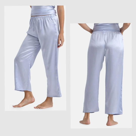 LA MAREY Signature - Seiden-Lounge-Hose aus 100% Maulbeerseide, Größe L, Himmelblau