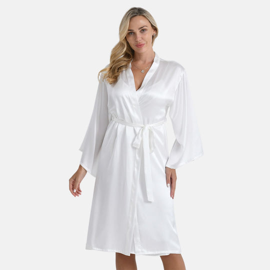 LA MAREY Signature - Kimono lang aus 100% Maulbeerseide, Einheitsgröße, passend für Größe 36-42, Champagner