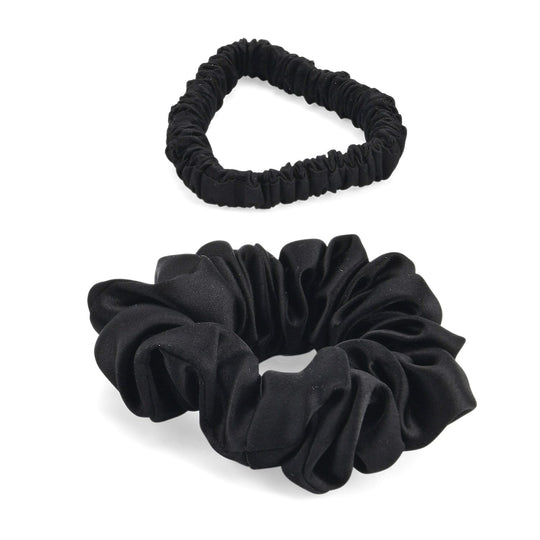 LA MAREY Signature - Seiden-Scrunchies aus 100% Maulbeerseide, 1 cm und 3,5 cm, Petrol