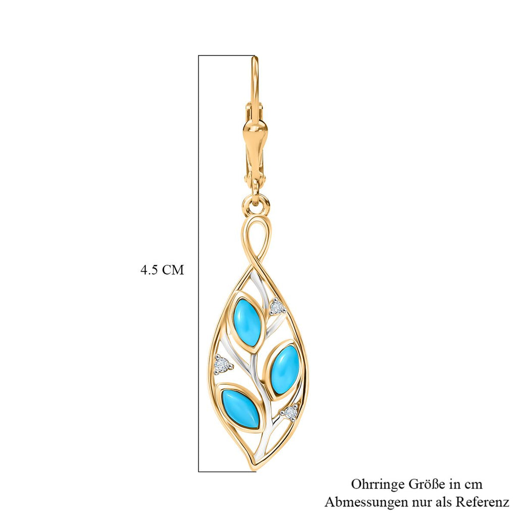 D'Joy AA Sleeping Beauty Türkis, Weißer Zirkon Ohrringe 925 Silber platiniert und vergoldet ca. 1.19 ct