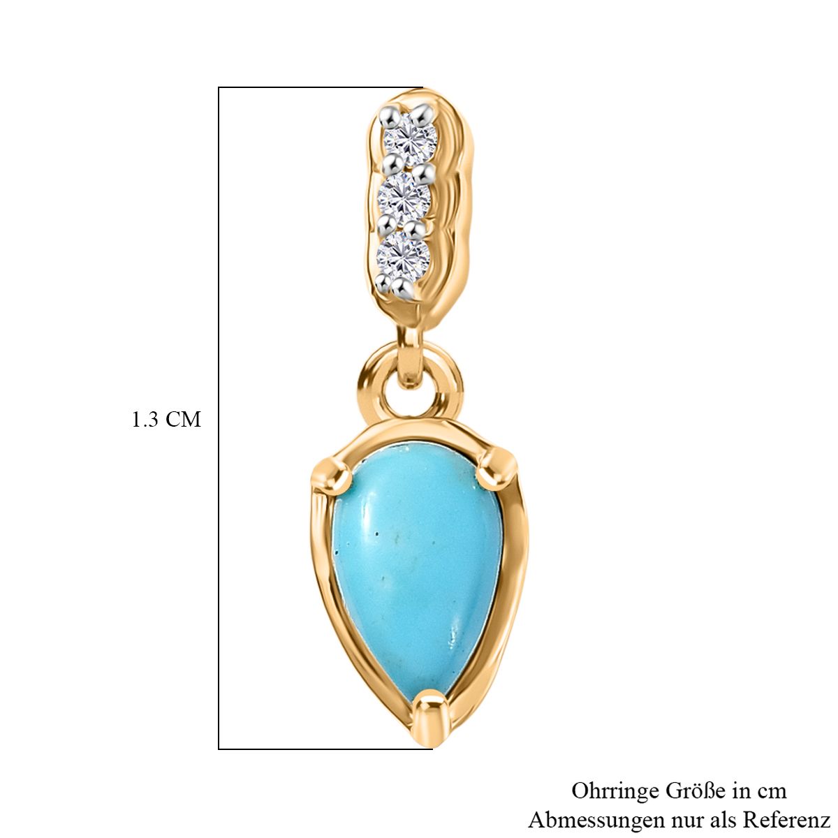 D'Joy AA Sleeping Beauty Türkis, Weißer Zirkon Ohrringe 925 Silber 750 Gelb Vergoldet ca. 0.45 ct