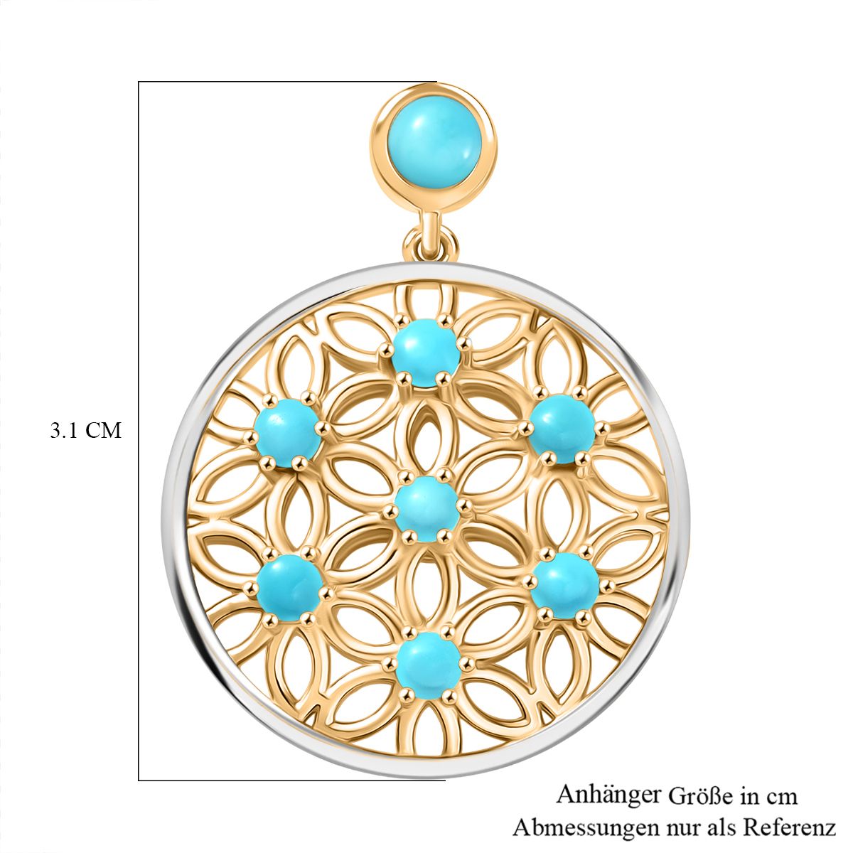 D'Joy AA Sleeping Beauty Türkis Anhänger 925 Silber platiniert und vergoldet ca. 0.98 ct