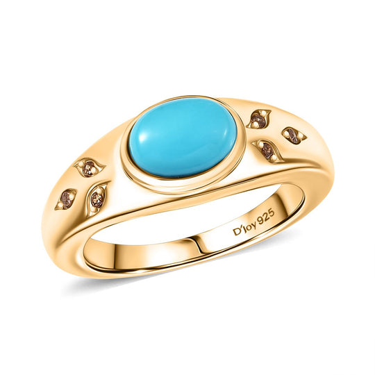 D'Joy AA Sleeping Beauty Türkis, Kaffee Zirkon Ring 925 Silber 750 Gelbgold Vermeil (Größe 19.00) ca. 1,07 ct