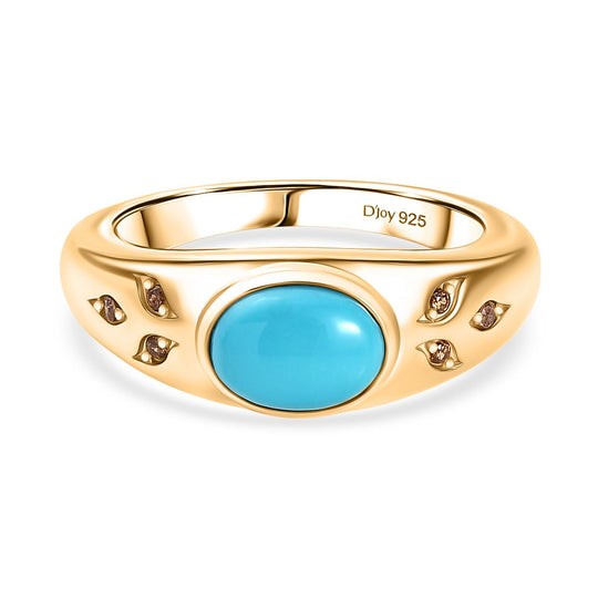 D'Joy AA Sleeping Beauty Türkis, Kaffee Zirkon Ring 925 Silber 750 Gelbgold Vermeil (Größe 19.00) ca. 1,07 ct