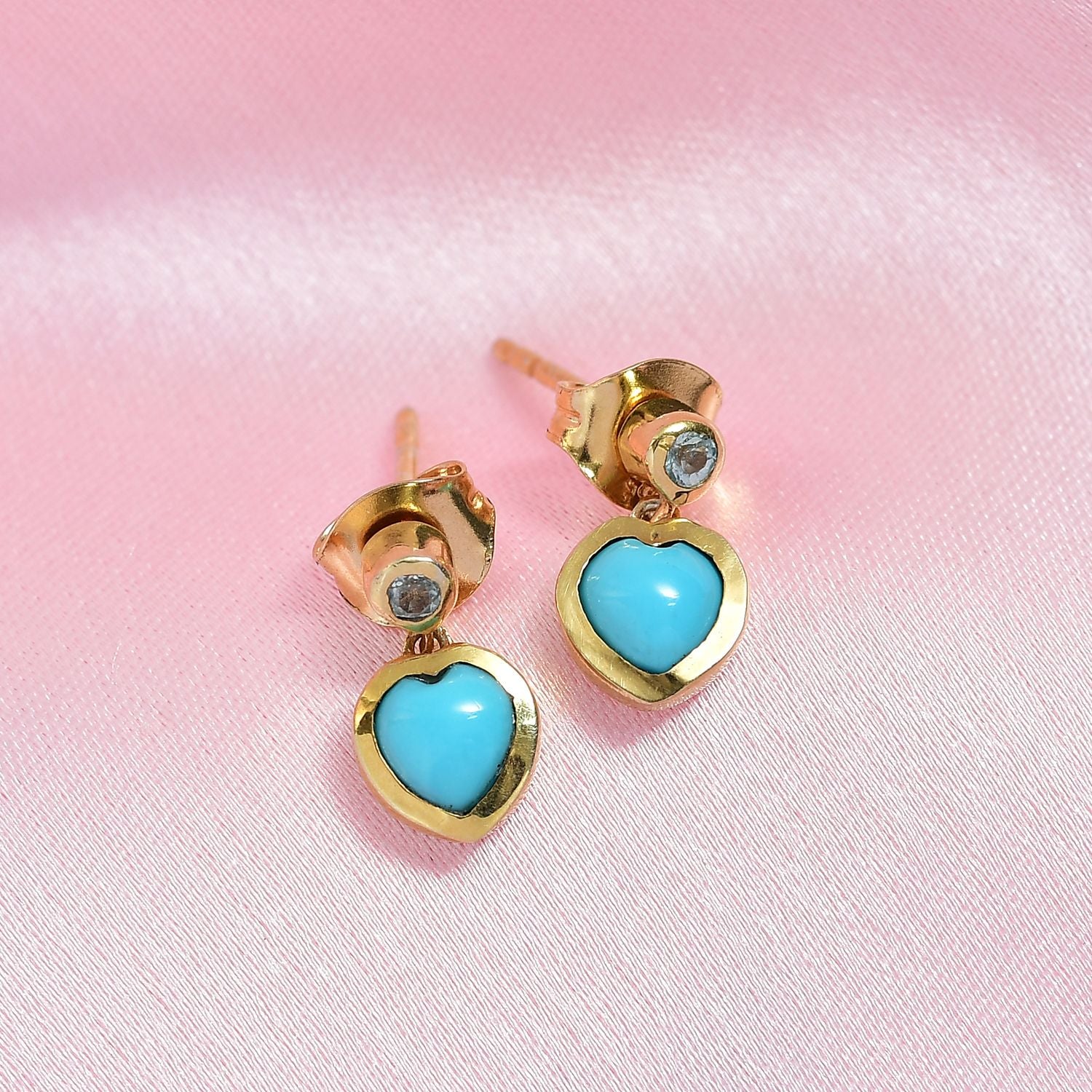 D'Joy Sleeping Beauty Türkis, Blauer Apatit Ohrringe 925 Silber 750 Gelb Vergoldet ca. 0.91 ct