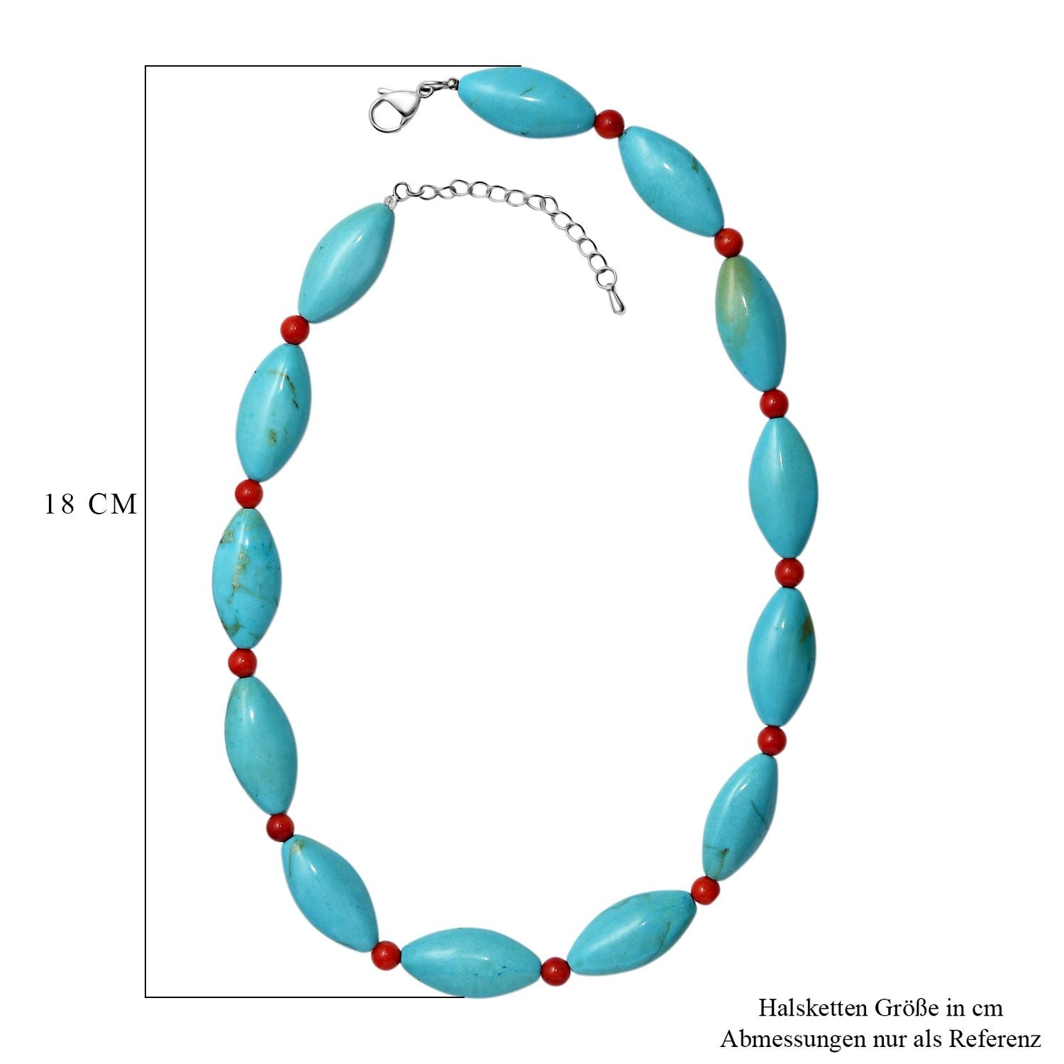 Gefärbter blauer Magnesit, Koralle Halskette ca. 45 cm 316L Edelstahl ca. 375.00 ct