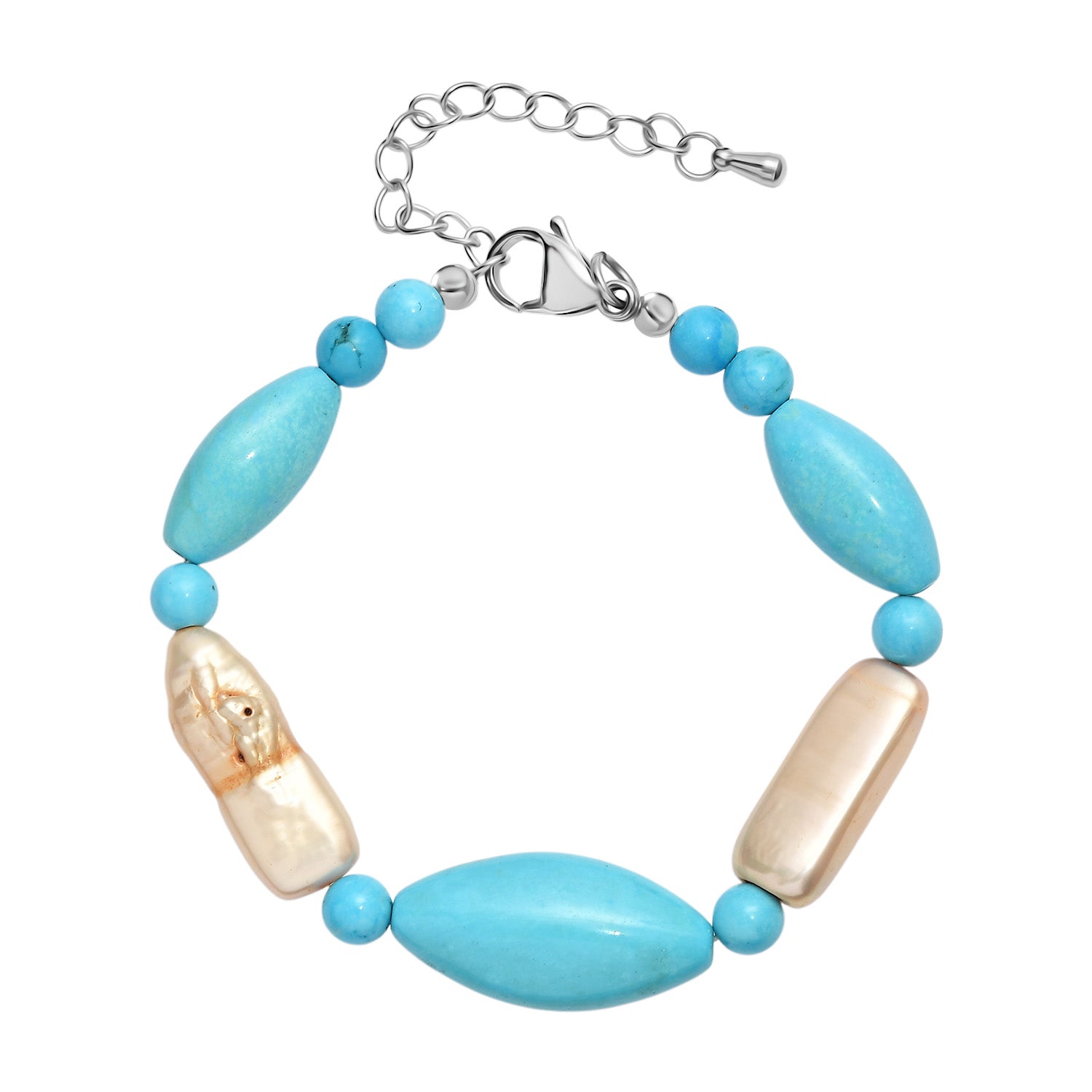 EVER TRUE Gefärbter blauer Magnesit, Goldfarbene gefärbte Perle Armband ca. 19 cm + 5 cm Extender, 316L Edelstahl
