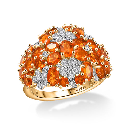 D'Joy AAA Blaze Feueropal und Moissanit Ring, 925 Silber 750 Gelbgold Vermeil - 3,27 ct.