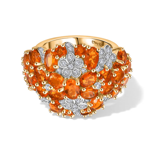 D'Joy AAA Blaze Feueropal und Moissanit Ring, 925 Silber 750 Gelbgold Vermeil - 3,27 ct.