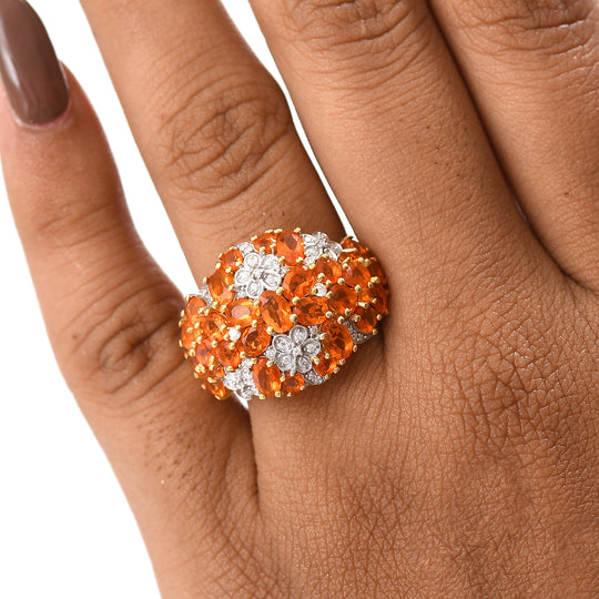 D'Joy AAA Blaze Feueropal Ring 925 Silber 750 Gelbgold Vermeil (Größe 20.00) ca. 3,29 ct