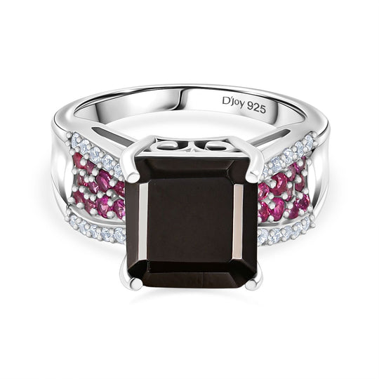 D'Joy Elite Shungit, Natürlicher Rhodolith Granat Ring 925 Silber rhodiniert (Größe 21.00) ca. 3.72 ct
