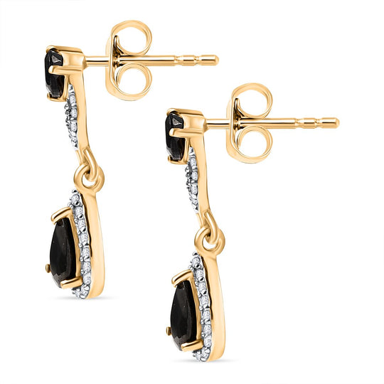 D'Joy Elite Shungit Ohrringe 925 Silber 750 Gelb Vergoldet ca. 1.19 ct