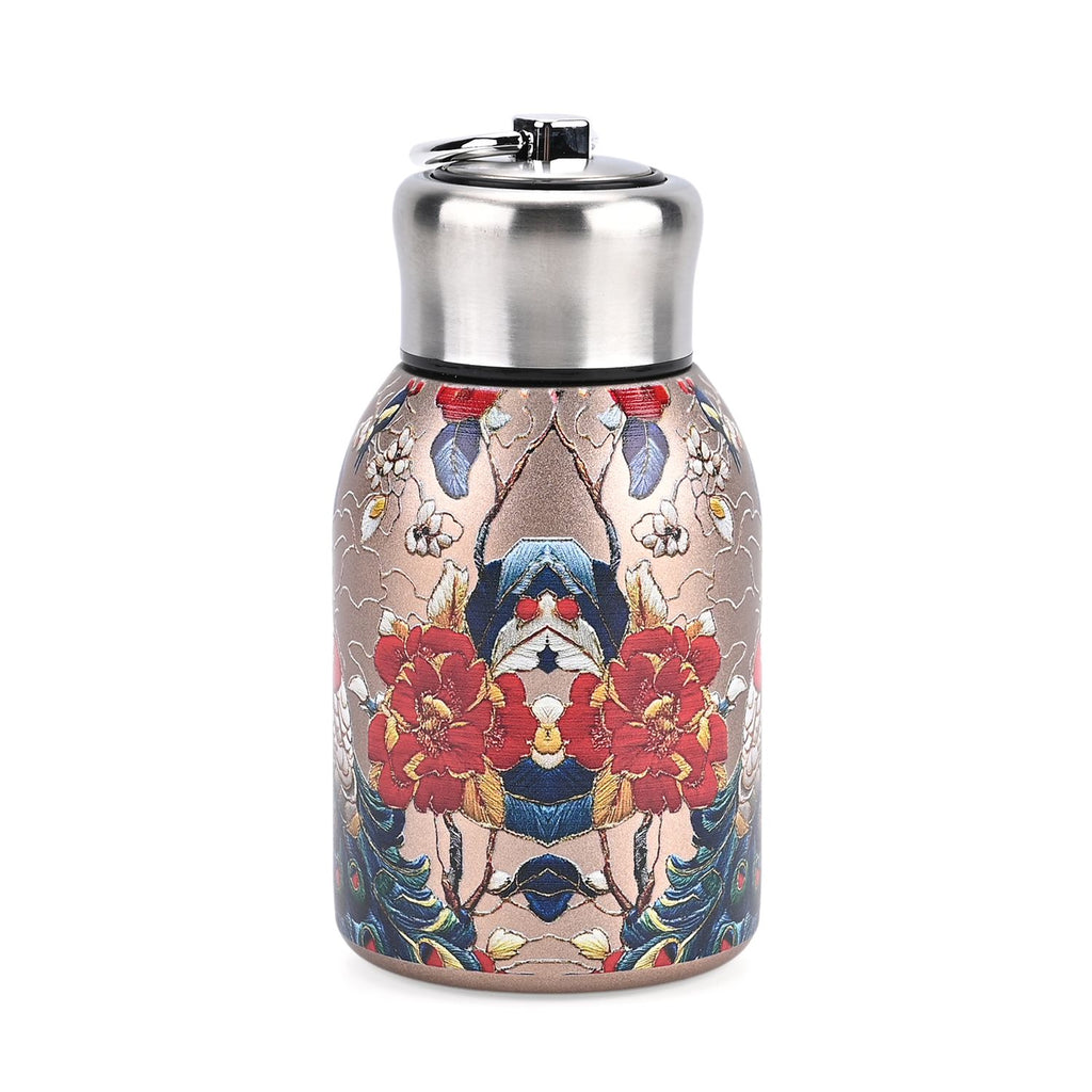 LIVMORE - Isolierflasche aus 316L Edelstahl mit Doppelwand und Pfauenmotiv, Roségold, für heiße und kalte Getränke, 260 ml