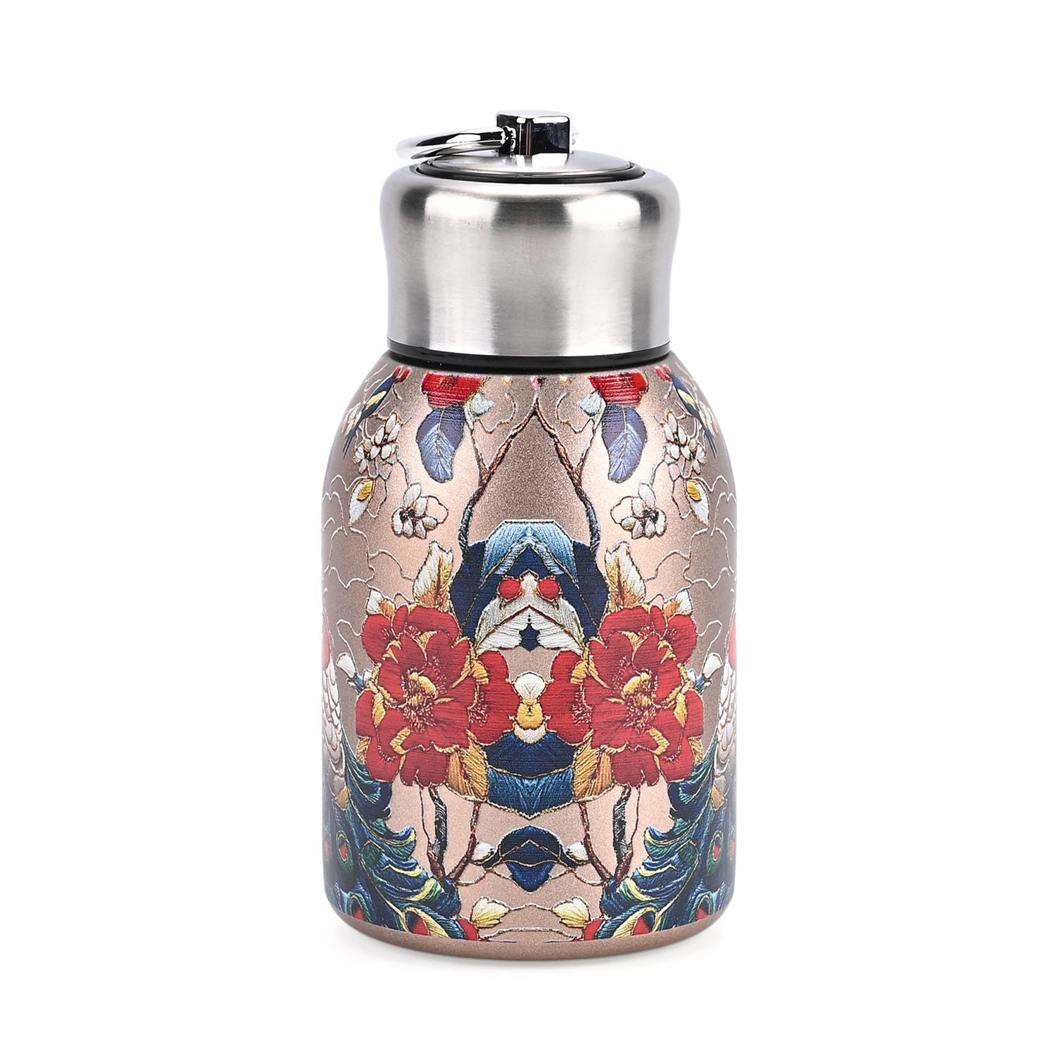 LIVMORE - Isolierflasche aus 316L Edelstahl mit Doppelwand und Pfauenmotiv, Roségold, für heiße und kalte Getränke, 260 ml
