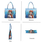 Frida Kahlo und Schmetterling Design Set, Shopper und Handy Umhängetasche, 40 x 12 x 35 cm, Blau