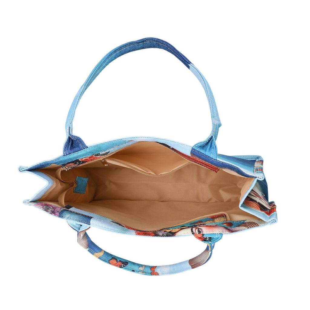 Frida Kahlo und Schmetterling Design Set, Shopper und Handy Umhängetasche, 40 x 12 x 35 cm, Blau