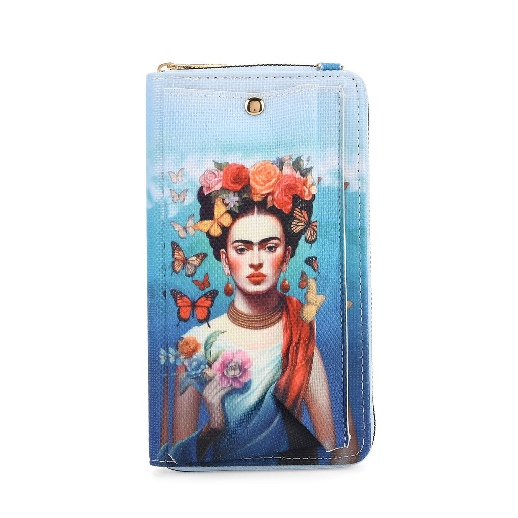Frida Kahlo und Schmetterling Design Set, Shopper und Handy Umhängetasche, 40 x 12 x 35 cm, Blau