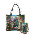 Pfau Muster Set, Shopper 40x12x35cm und Handy-Umhängetasche 20x10,92x1,98cm, Mehrfarbig