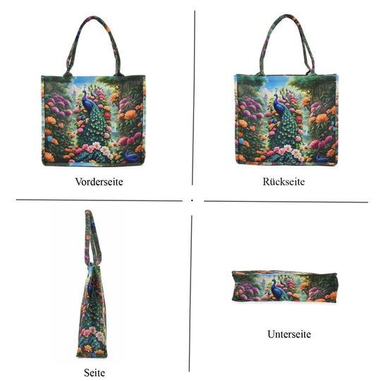 Pfau Muster Design Set, Shopper und Handy Umhängetasche, 40 x 12 x 35 cm, Mehrfarbig