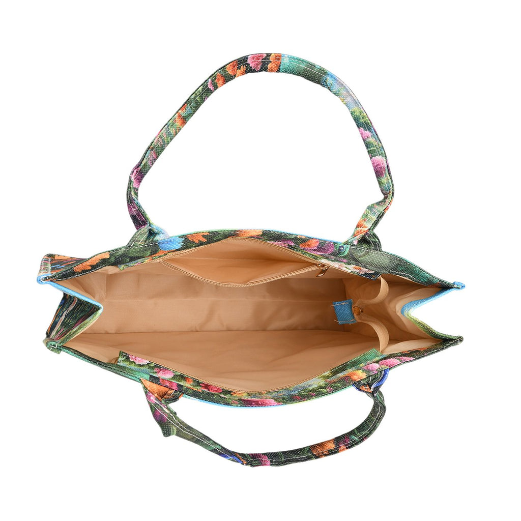 Pfau Muster Design Set, Shopper und Handy Umhängetasche, 40 x 12 x 35 cm, Mehrfarbig