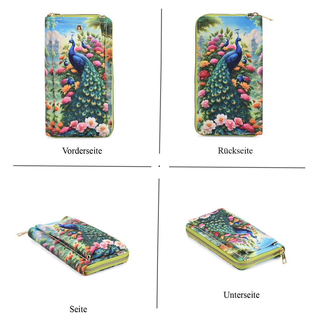Pfau Muster Design Set, Shopper und Handy Umhängetasche, 40 x 12 x 35 cm, Mehrfarbig