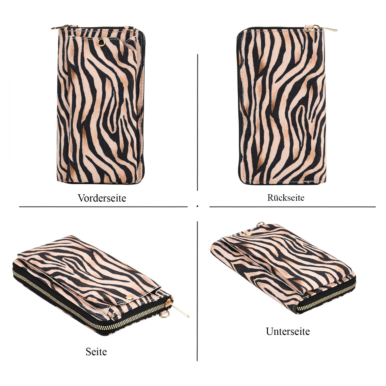 Zebra Print Design Set, Shopper und Handy Umhängetasche, 40 x 12 x 35 cm, Zebra