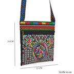 Blumen Stickerei Umhängetasche, verstellbarer Riemen, 23 x 24 cm, Schwarz
